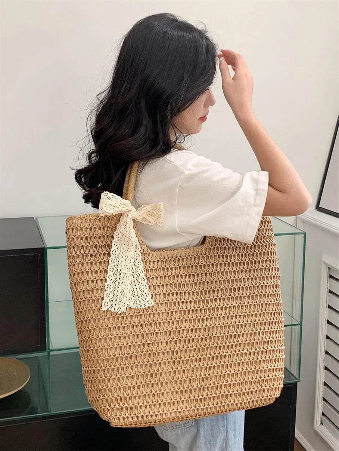 Floerns Women's Large Straw Hobo Bag Retro Handbag Summer Beach Handle Tote Bag