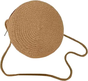 Floerns Women's Small Round Straw Crossbody Purse Beach Circle Boho Shoulder Bag
