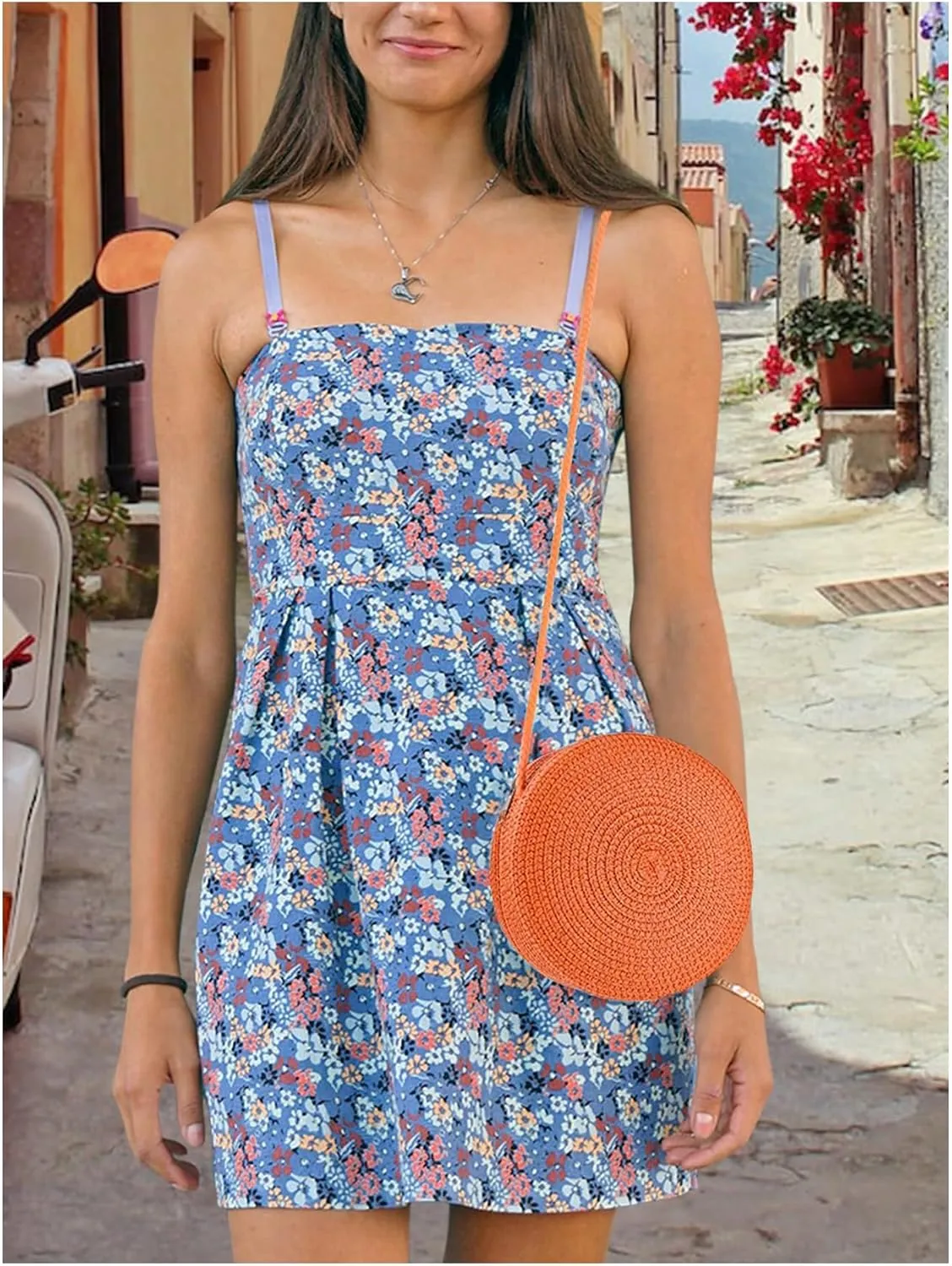 Floerns Women's Small Round Straw Crossbody Purse Beach Circle Boho Shoulder Bag