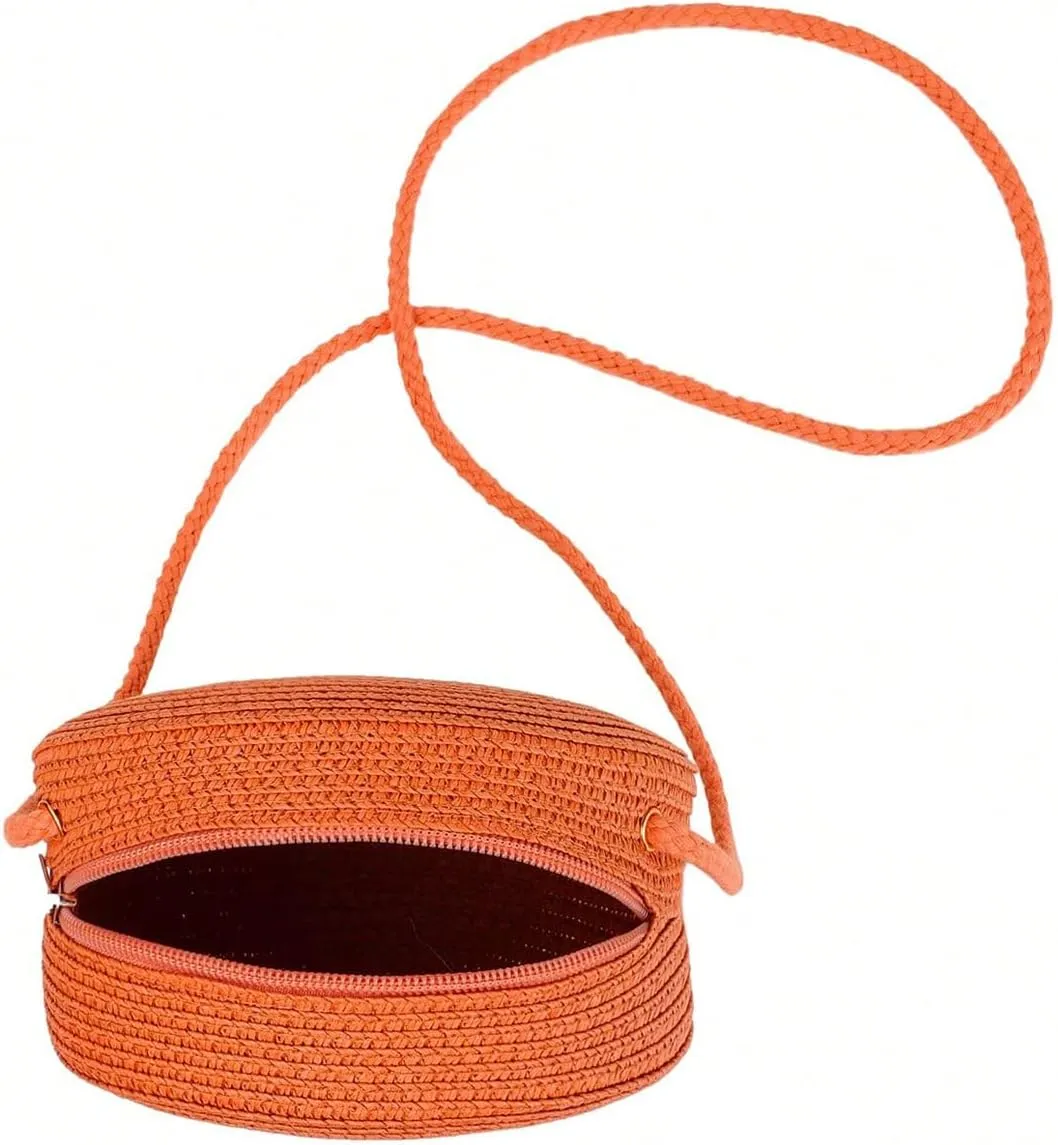 Floerns Women's Small Round Straw Crossbody Purse Beach Circle Boho Shoulder Bag