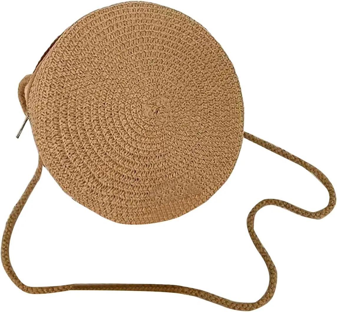 Floerns Women's Small Round Straw Crossbody Purse Beach Circle Boho Shoulder Bag
