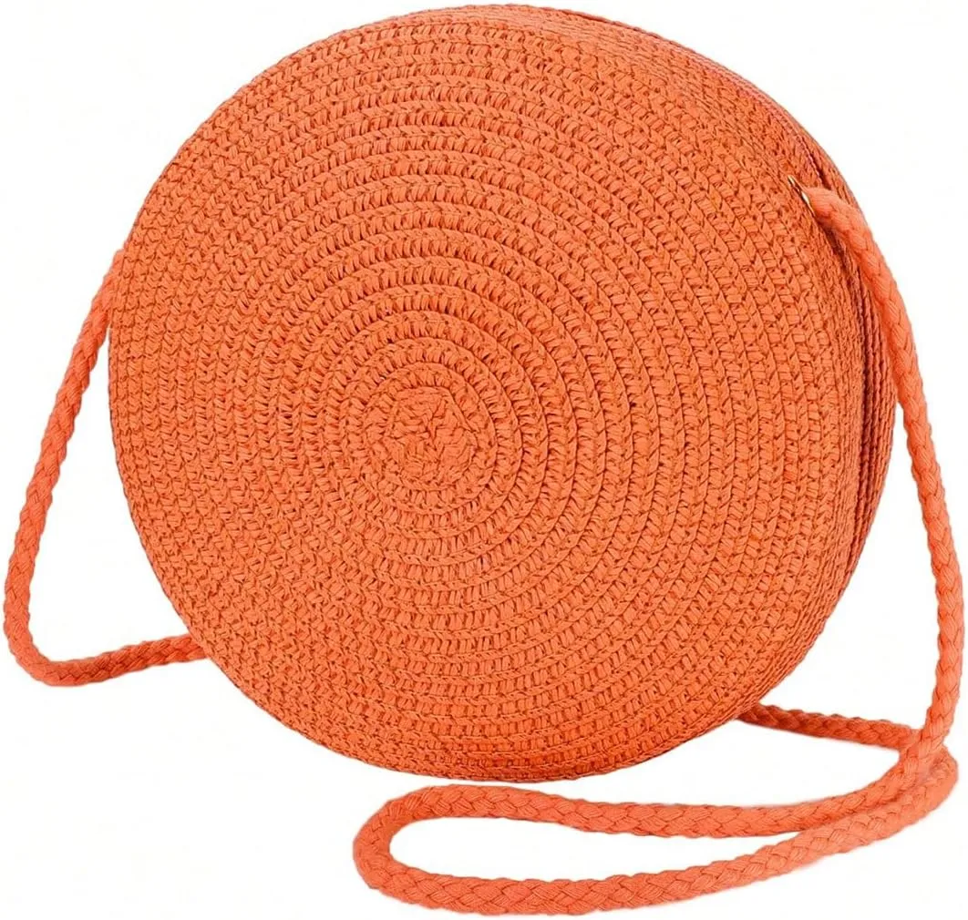 Floerns Women's Small Round Straw Crossbody Purse Beach Circle Boho Shoulder Bag