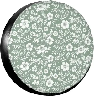 Floral Cute Camping Spare Tire Cover Wheel Protectors Leaf Sage Green Tire Storage Bag Universal for Trailer RV SUV Truck Camper Travel Flower Universal Tire Covering