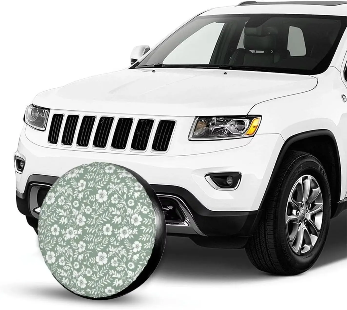 Floral Cute Camping Spare Tire Cover Wheel Protectors Leaf Sage Green Tire Storage Bag Universal for Trailer RV SUV Truck Camper Travel Flower Universal Tire Covering