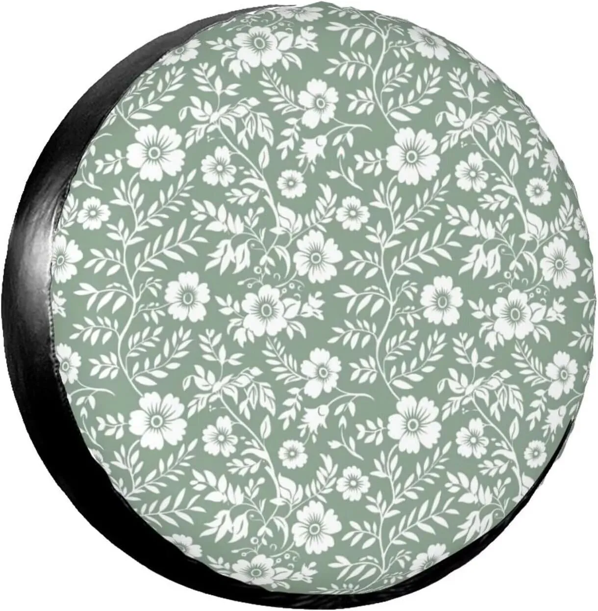 Floral Cute Camping Spare Tire Cover Wheel Protectors Leaf Sage Green Tire Storage Bag Universal for Trailer RV SUV Truck Camper Travel Flower Universal Tire Covering