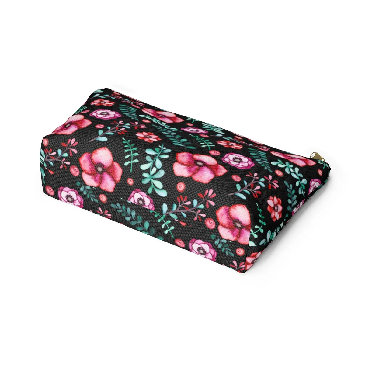 Floral In Black Accessory Pouch w T-bottom