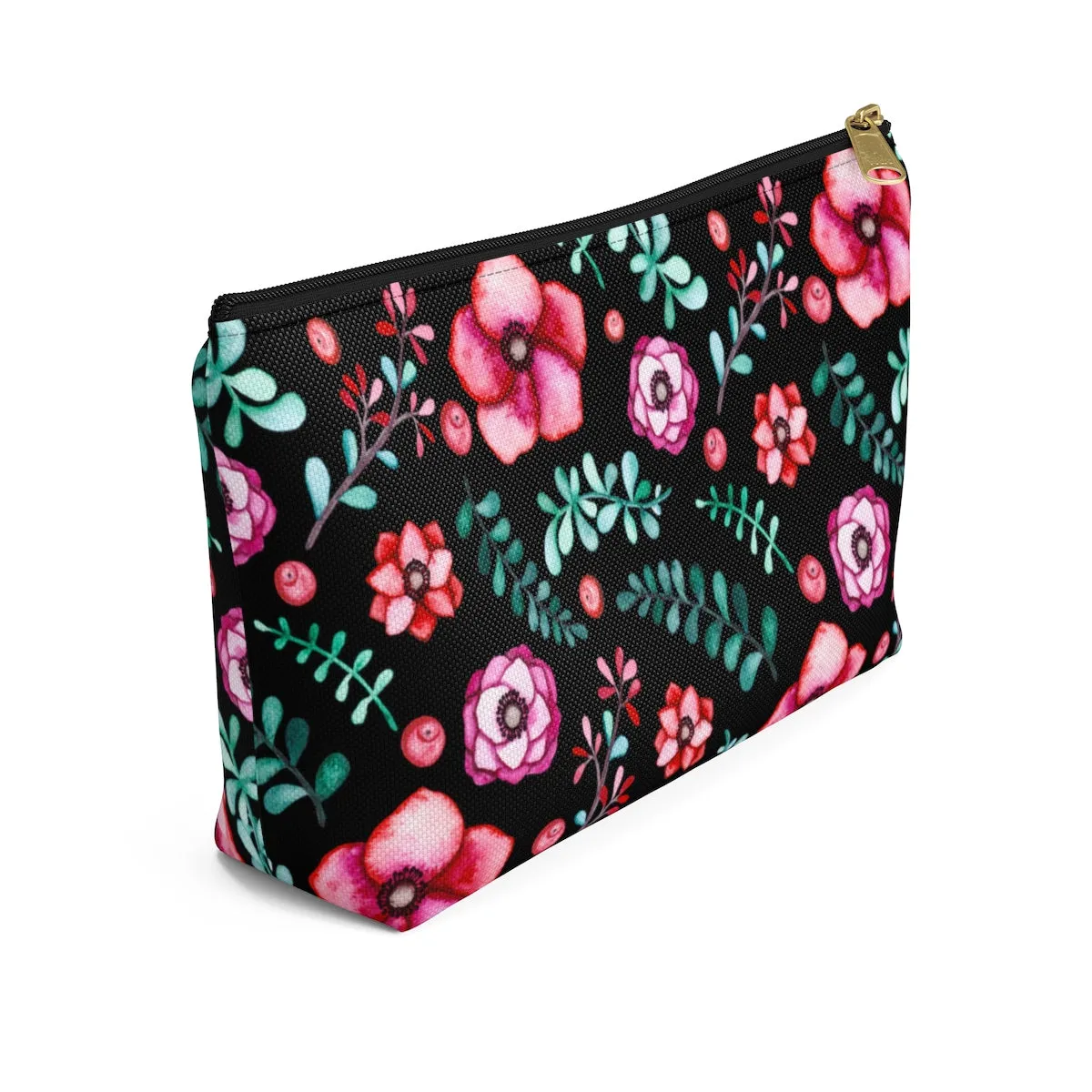 Floral In Black Accessory Pouch w T-bottom