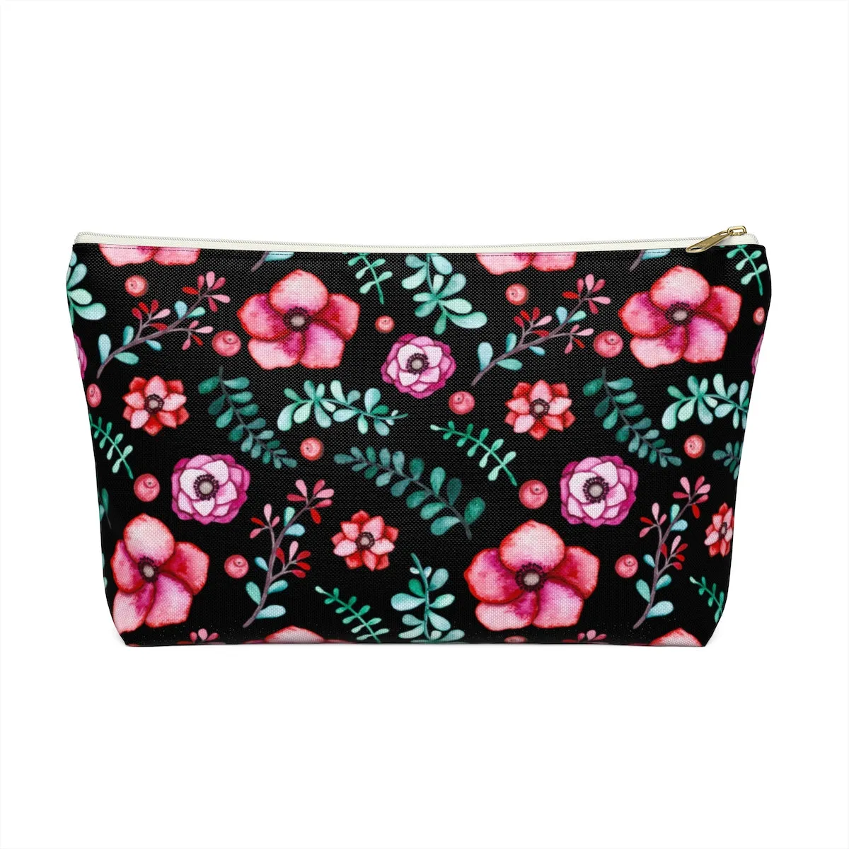 Floral In Black Accessory Pouch w T-bottom