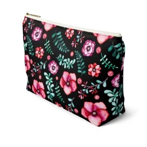 Floral In Black Accessory Pouch w T-bottom