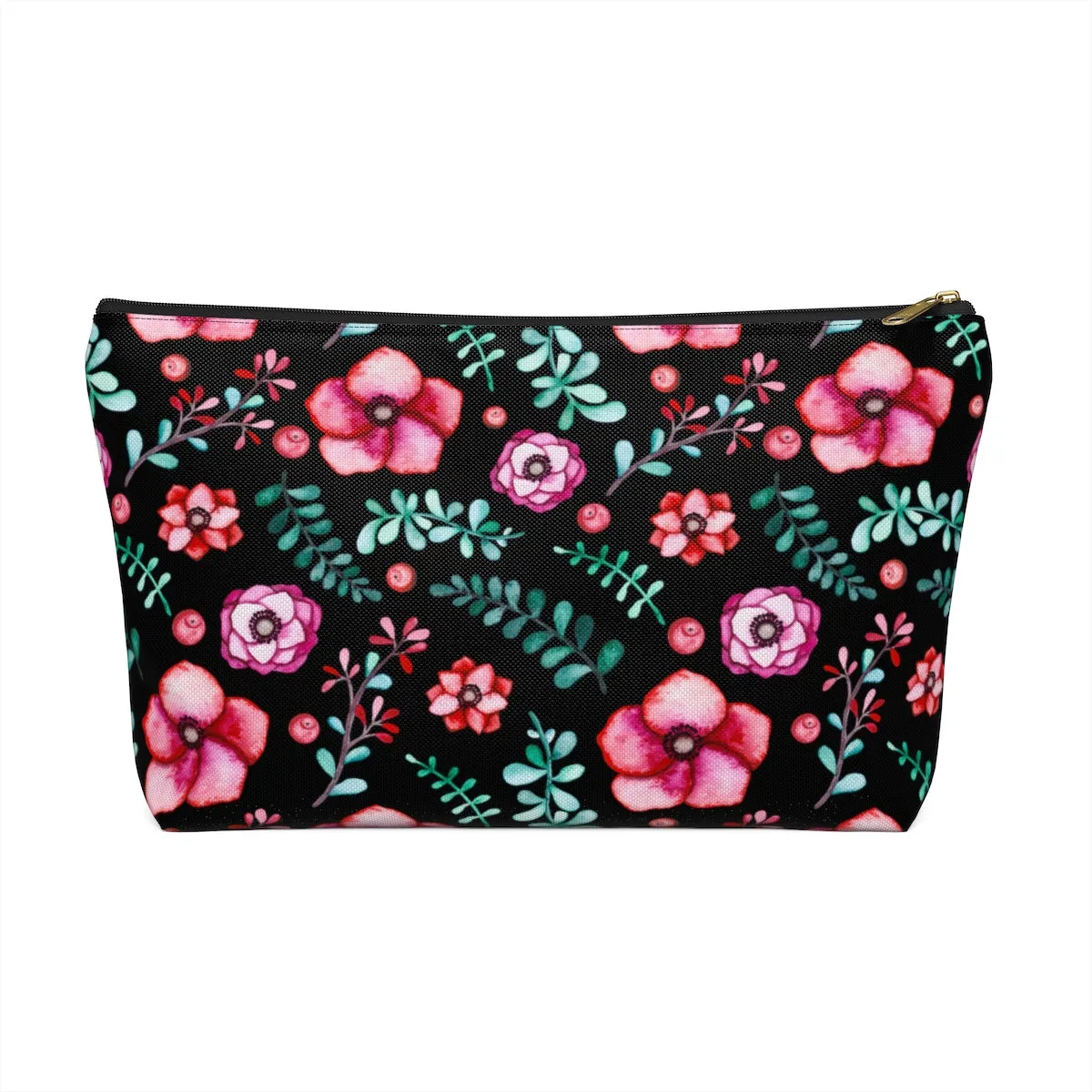 Floral In Black Accessory Pouch w T-bottom