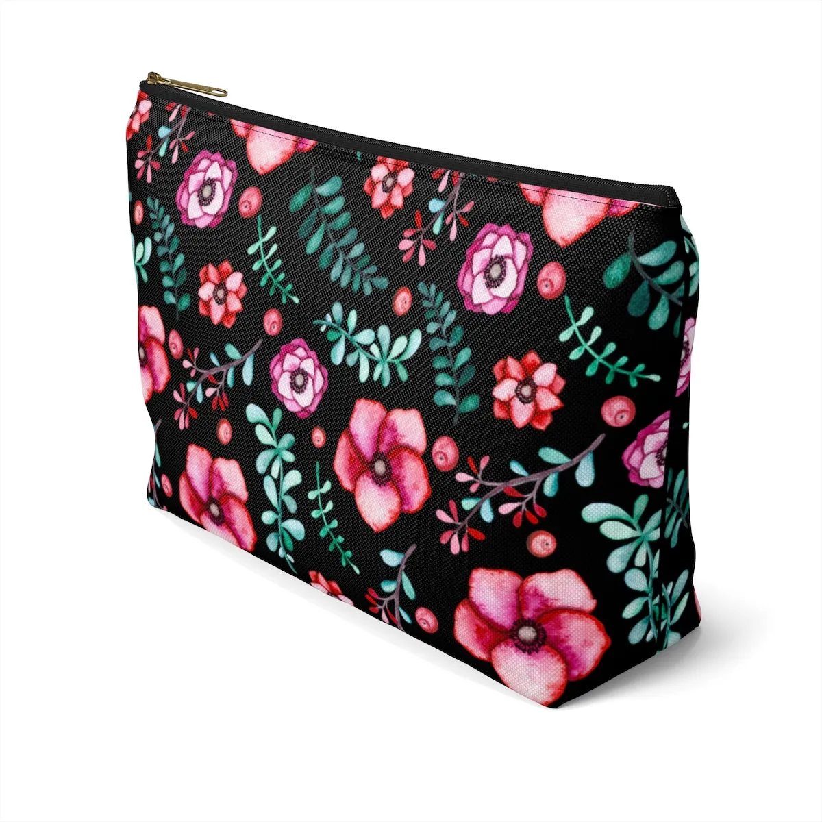 Floral In Black Accessory Pouch w T-bottom