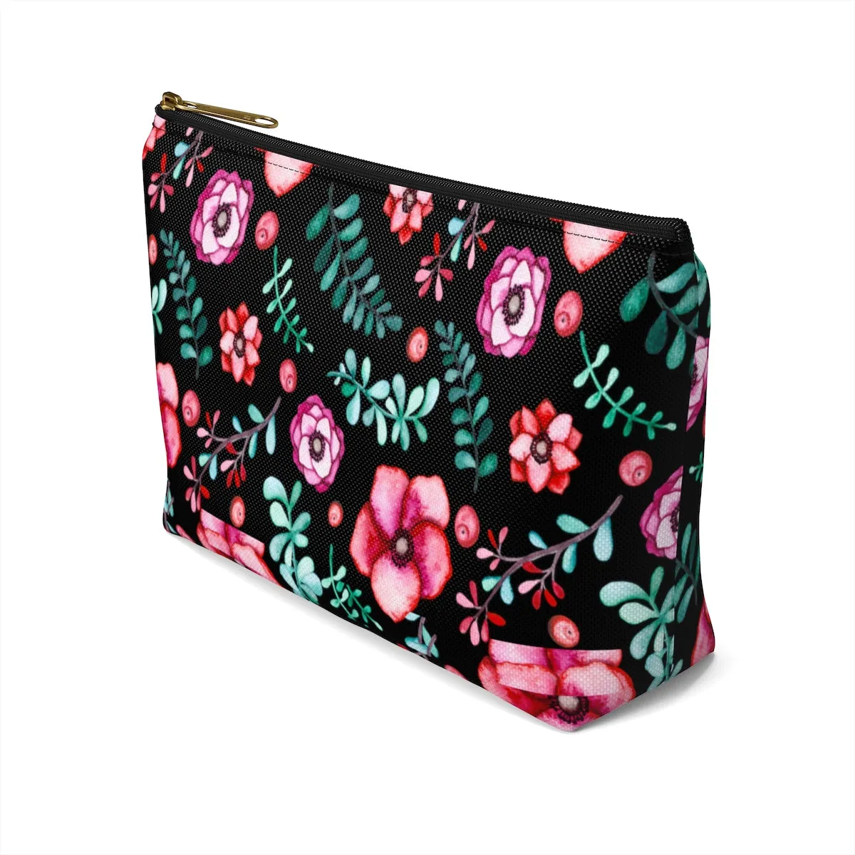 Floral In Black Accessory Pouch w T-bottom