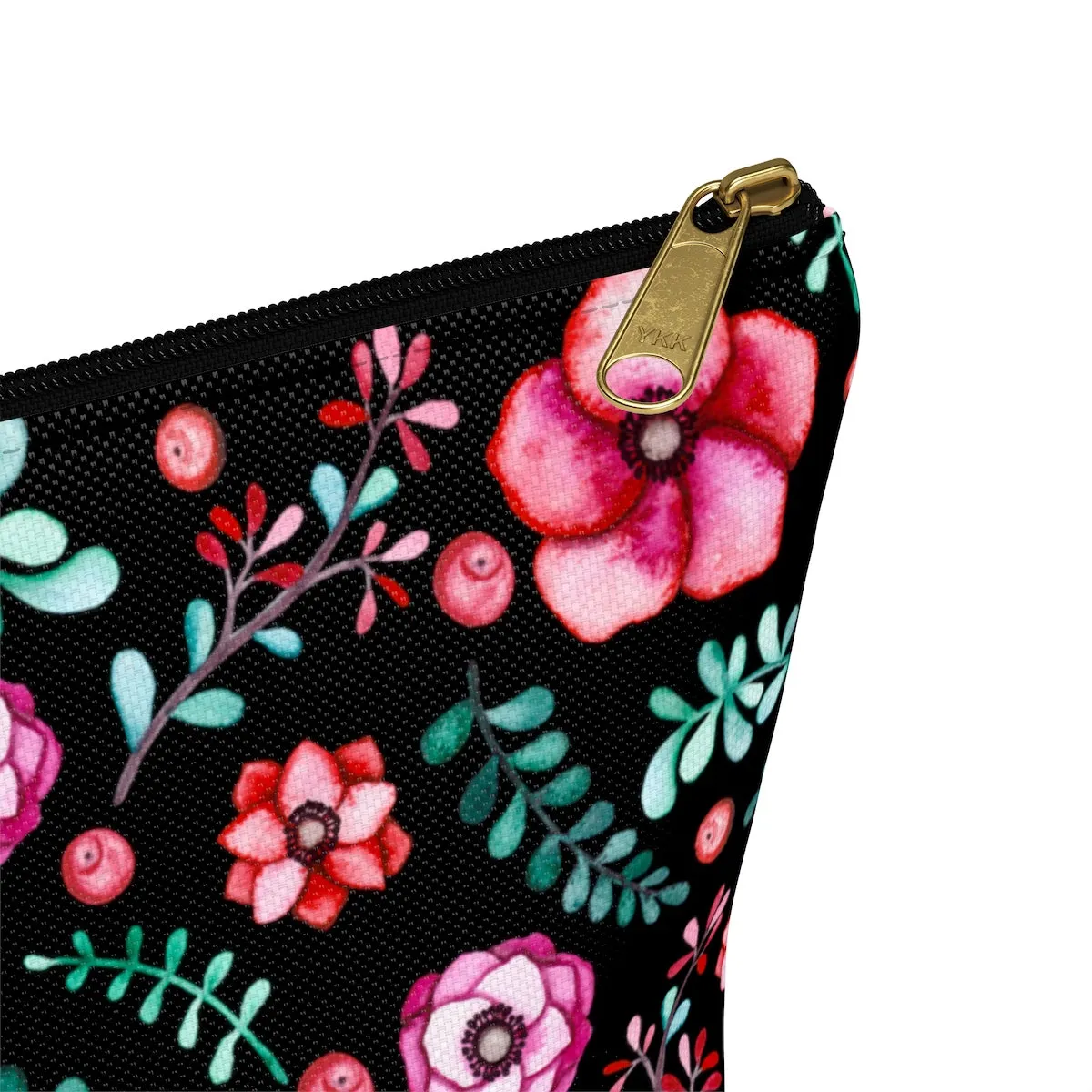 Floral In Black Accessory Pouch w T-bottom