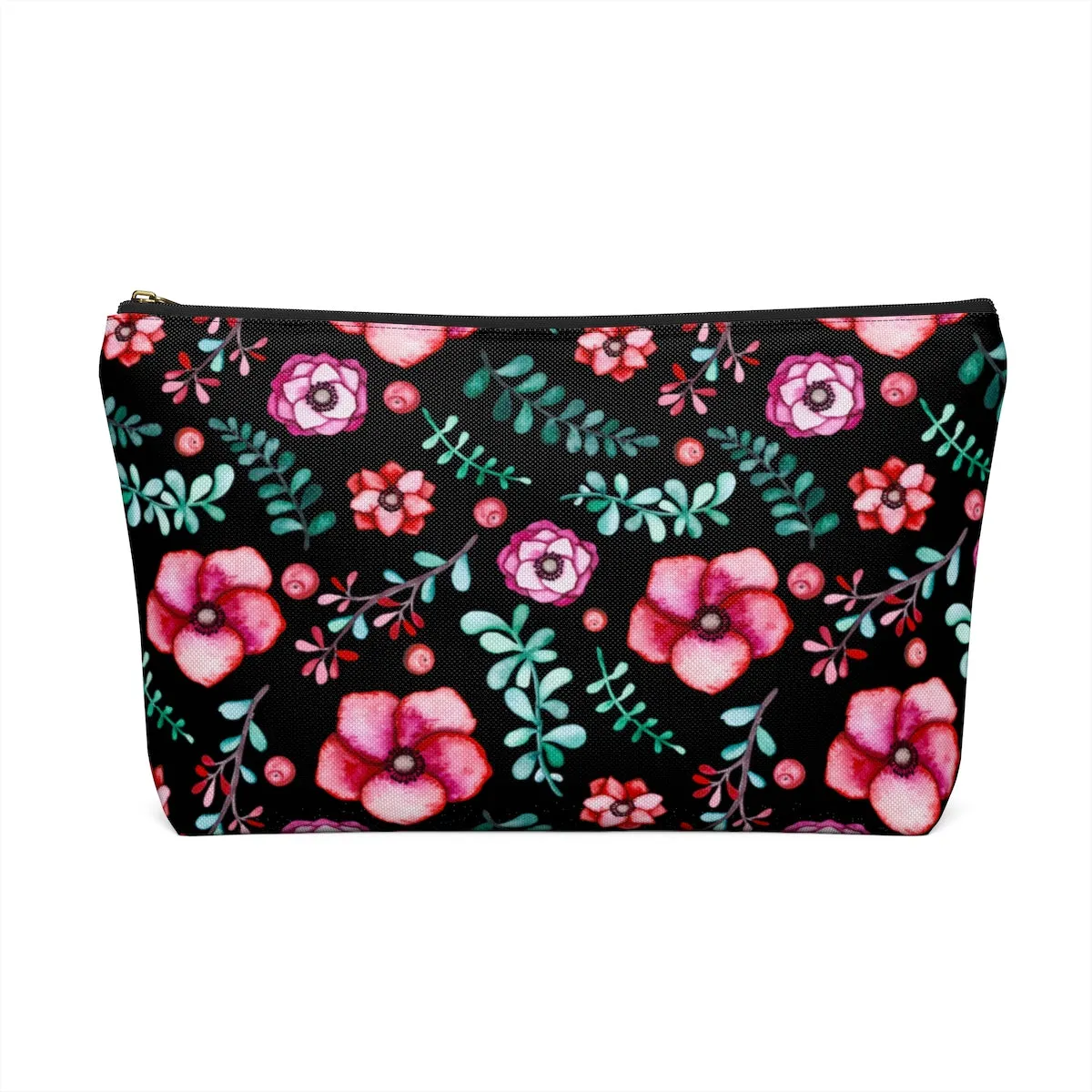 Floral In Black Accessory Pouch w T-bottom