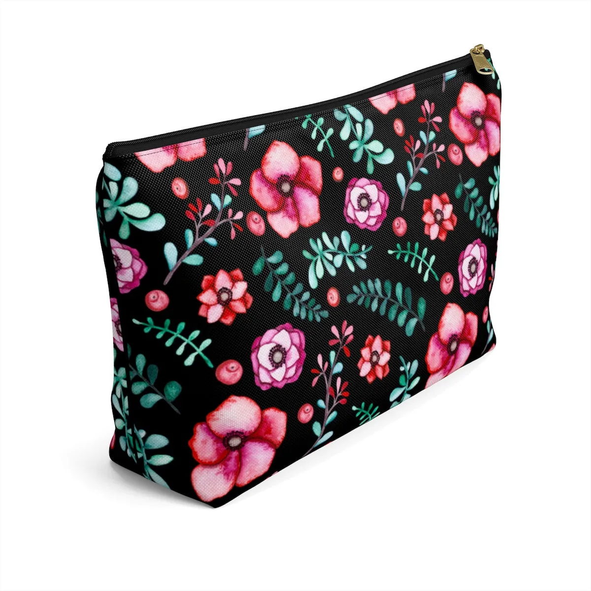 Floral In Black Accessory Pouch w T-bottom