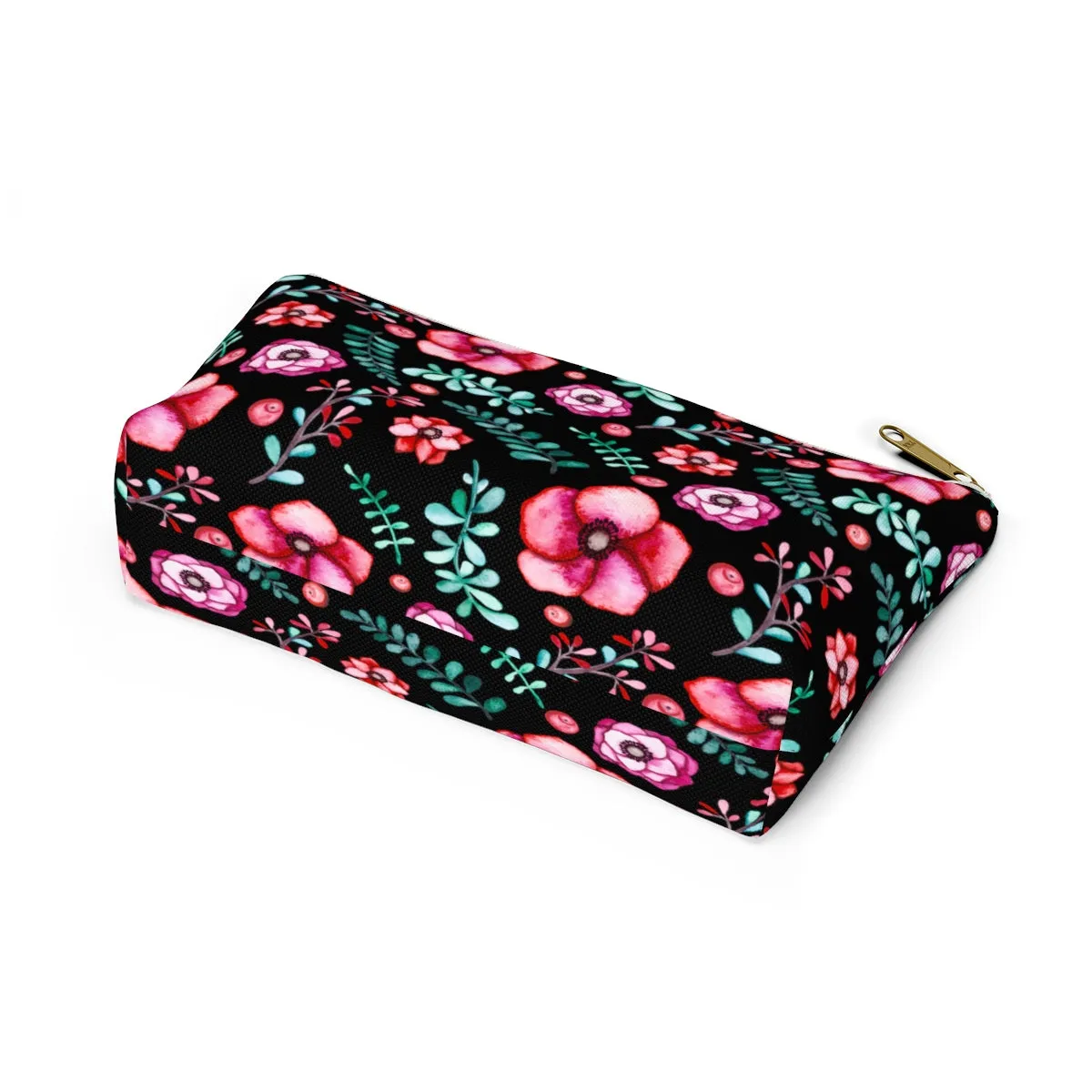 Floral In Black Accessory Pouch w T-bottom
