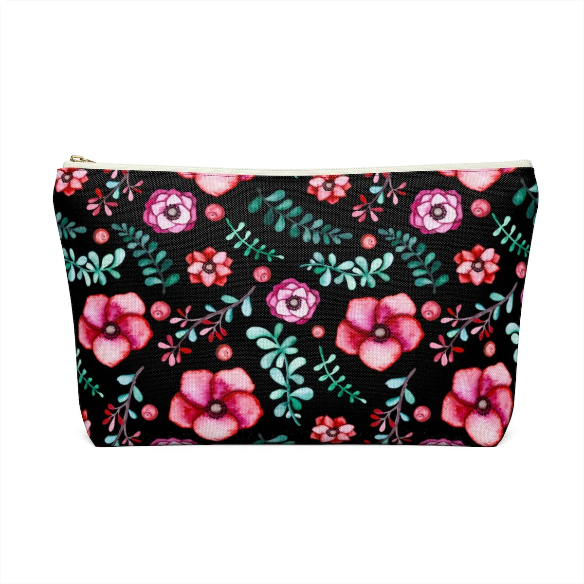 Floral In Black Accessory Pouch w T-bottom