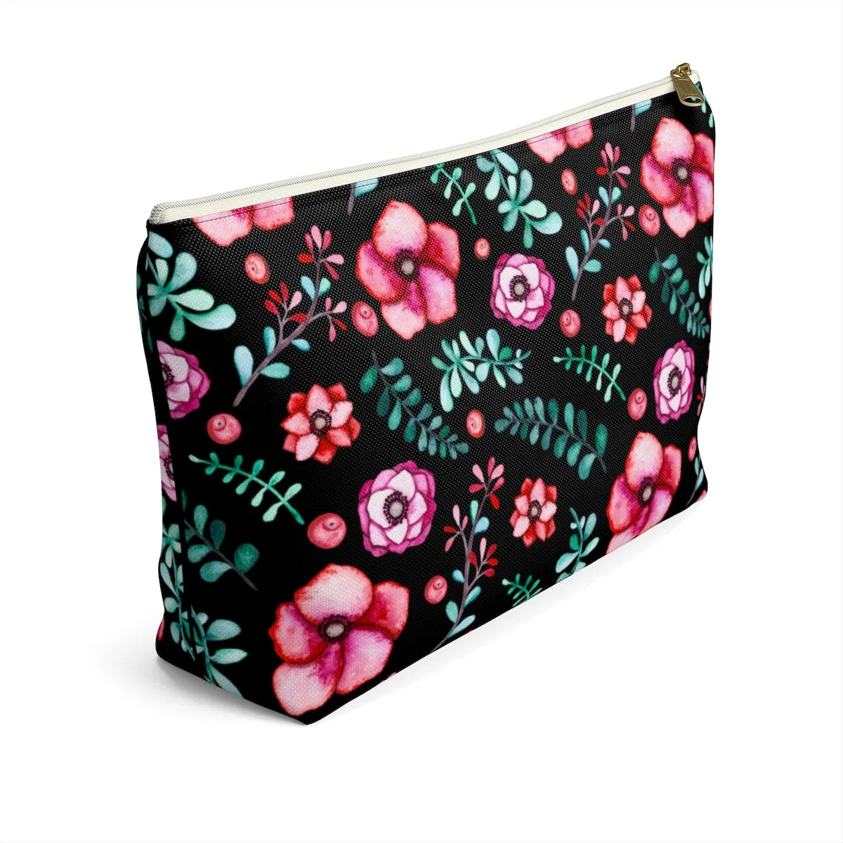 Floral In Black Accessory Pouch w T-bottom