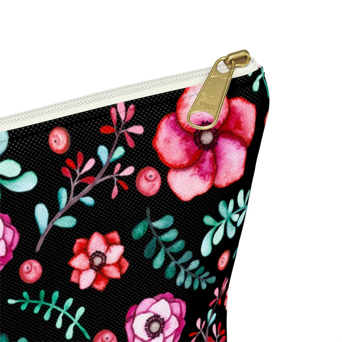 Floral In Black Accessory Pouch w T-bottom