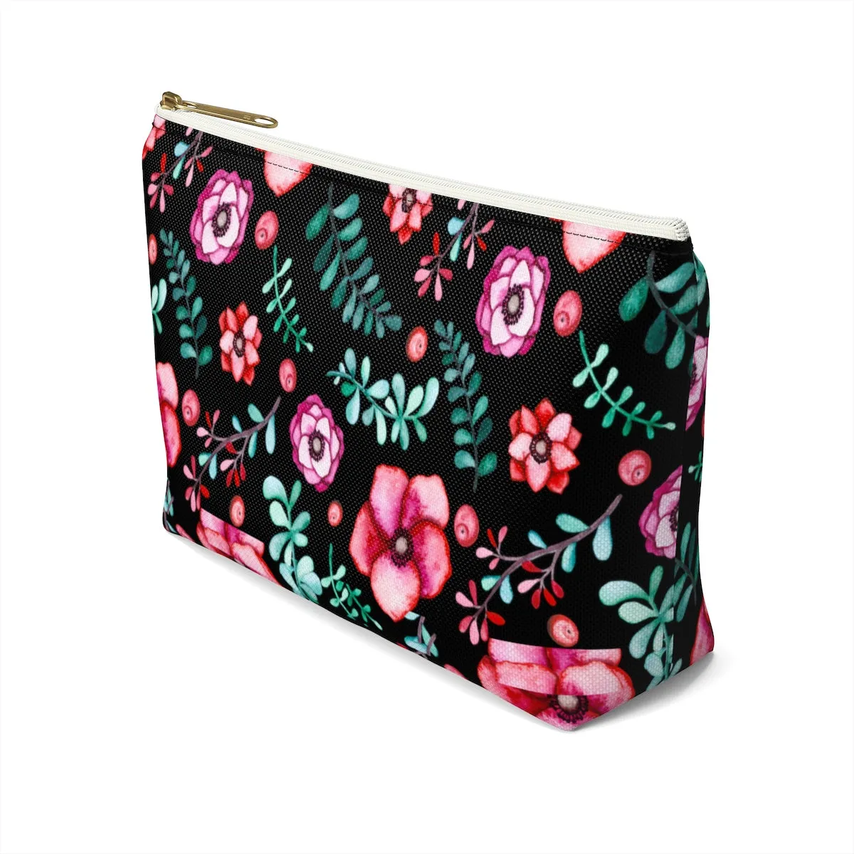 Floral In Black Accessory Pouch w T-bottom