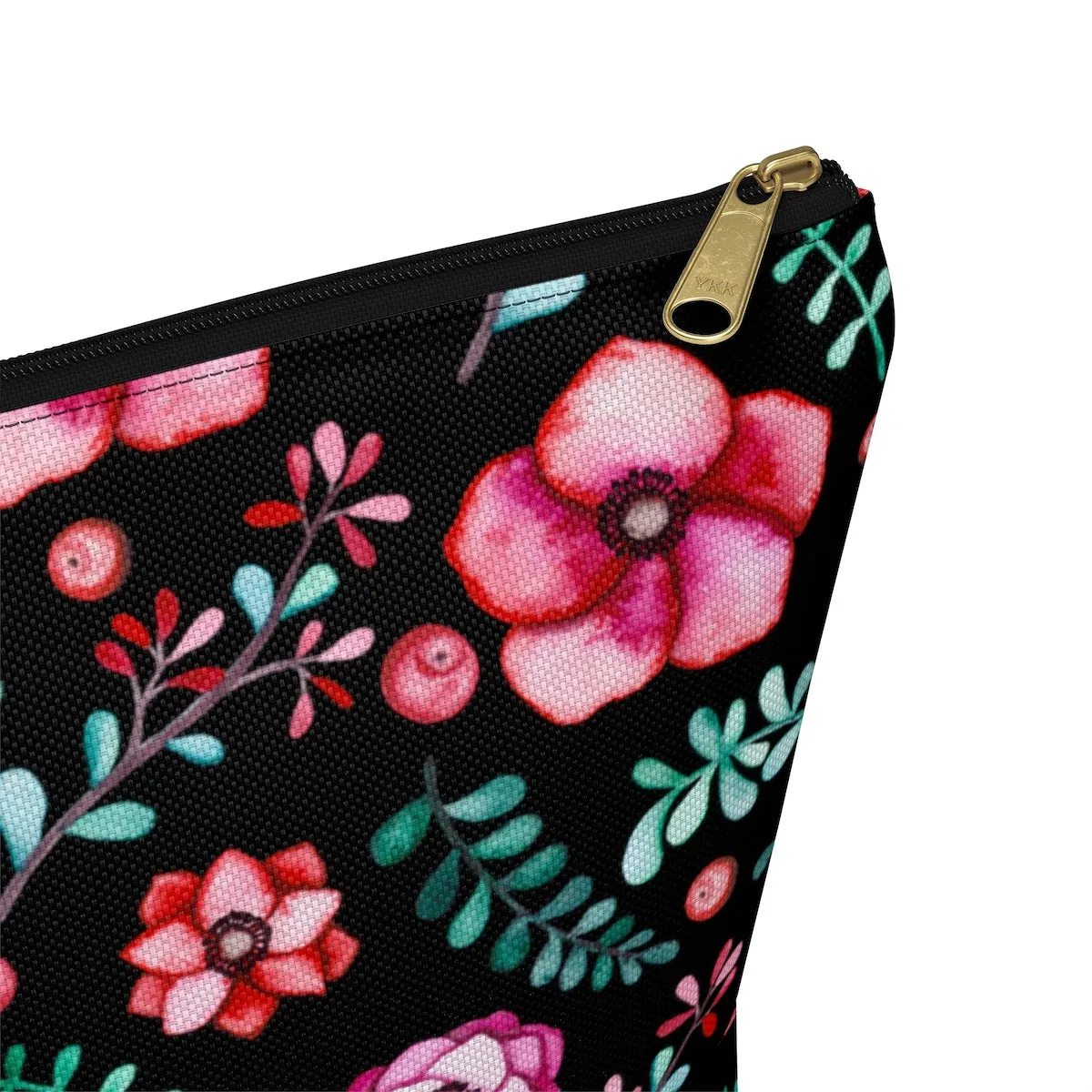 Floral In Black Accessory Pouch w T-bottom