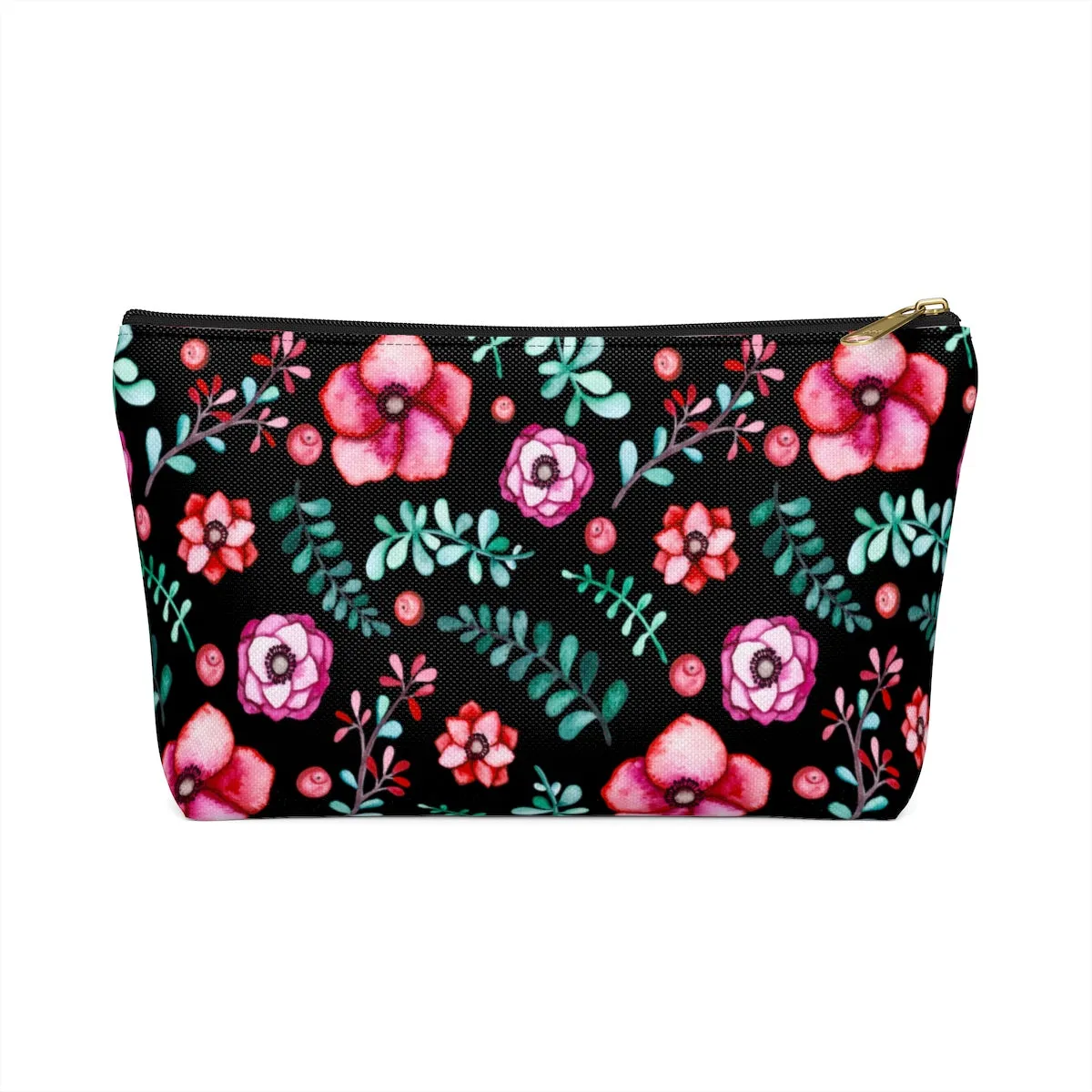 Floral In Black Accessory Pouch w T-bottom