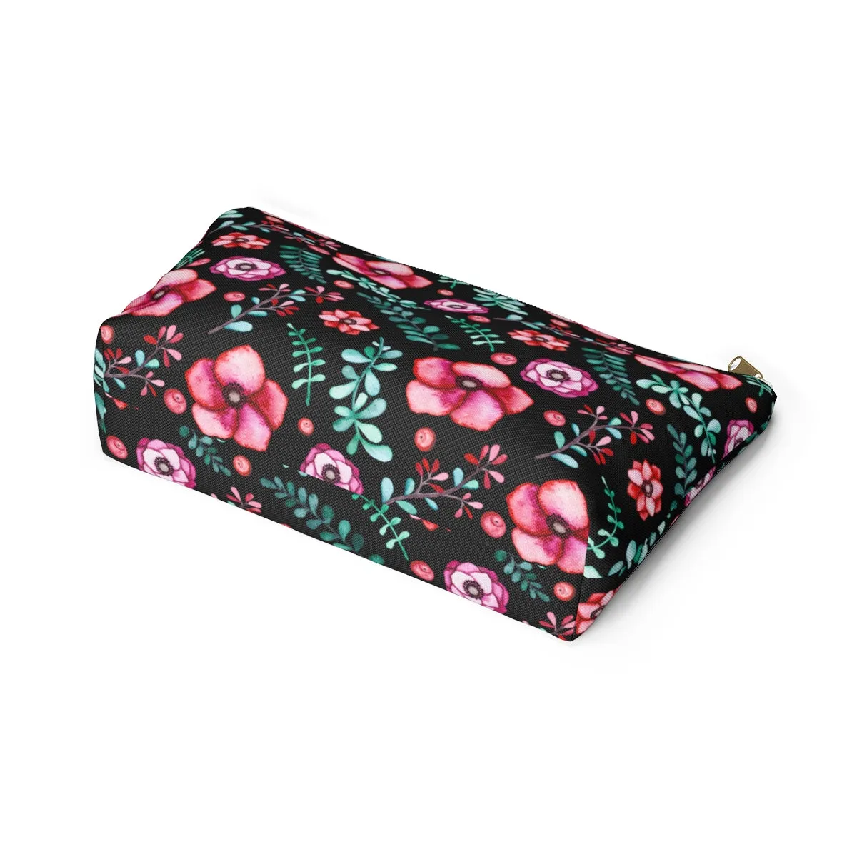 Floral In Black Accessory Pouch w T-bottom