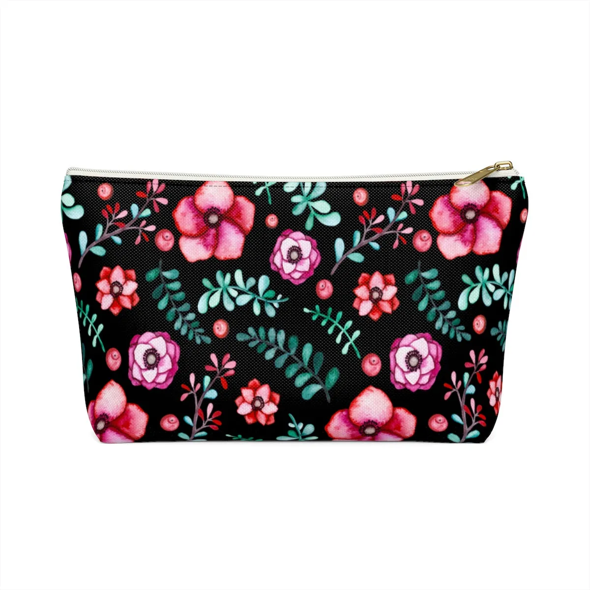 Floral In Black Accessory Pouch w T-bottom
