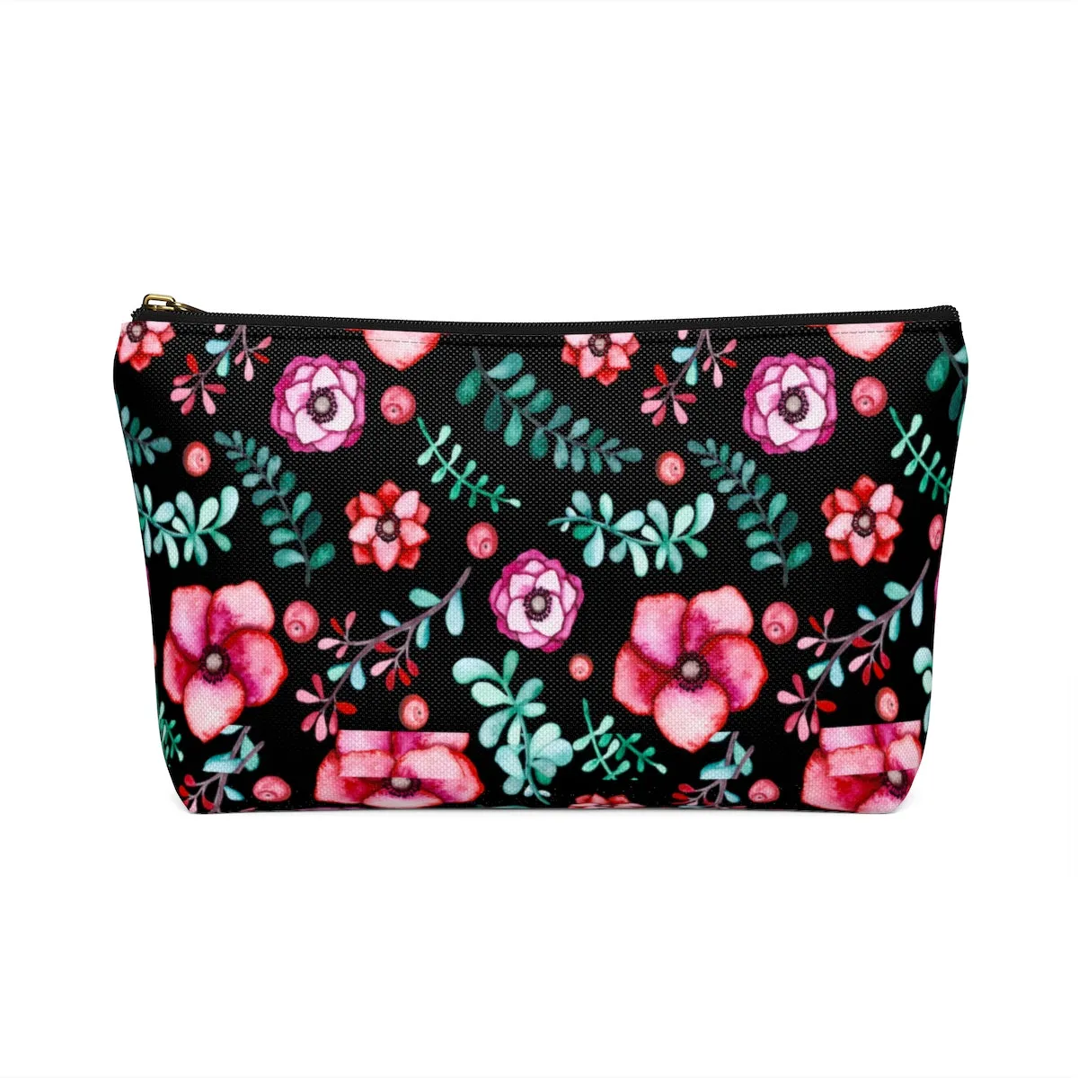 Floral In Black Accessory Pouch w T-bottom