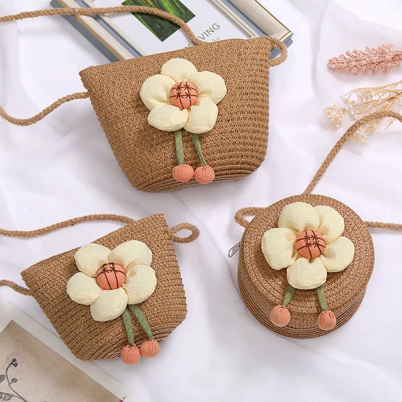 Flowers Straw Woven Cute Mini Seaside Crossbody Bags