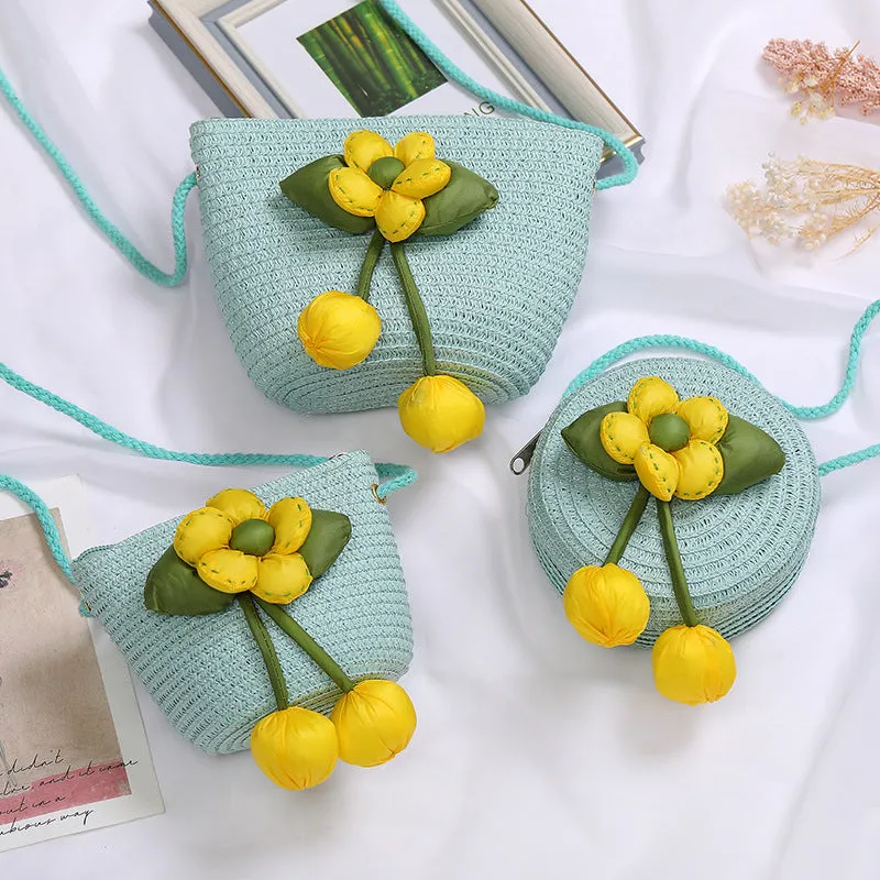 Flowers Straw Woven Cute Mini Seaside Crossbody Bags