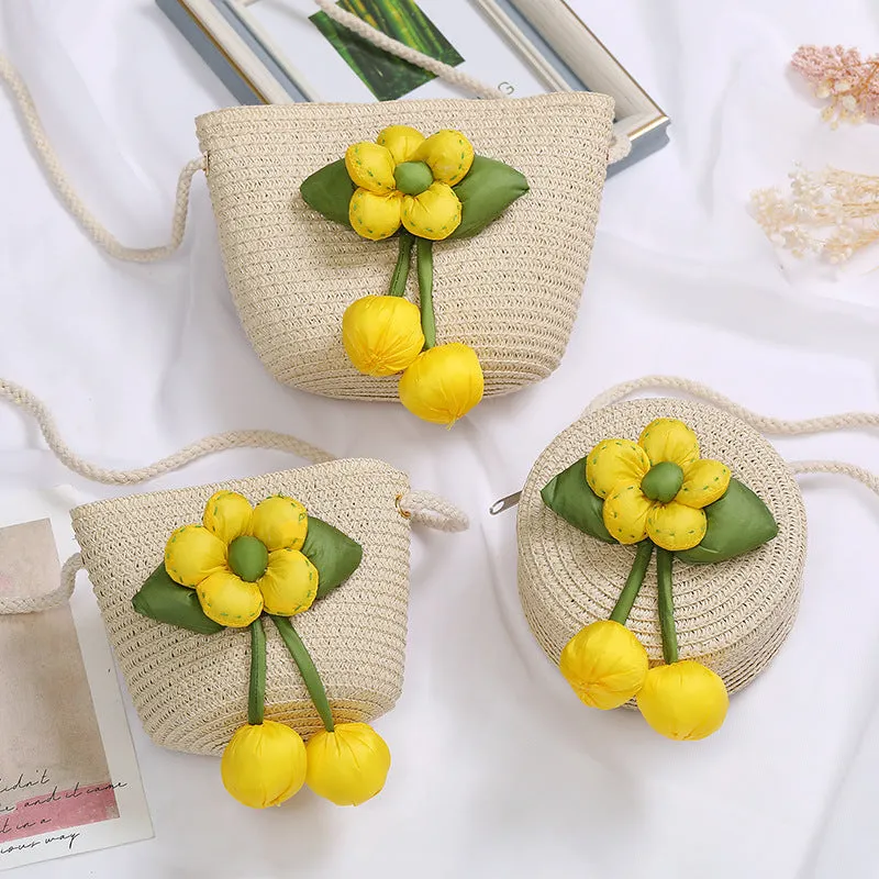 Flowers Straw Woven Cute Mini Seaside Crossbody Bags
