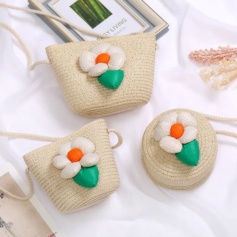 Flowers Straw Woven Cute Mini Seaside Crossbody Bags