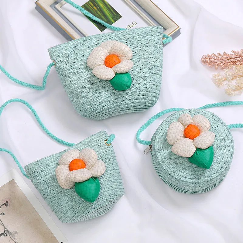 Flowers Straw Woven Cute Mini Seaside Crossbody Bags