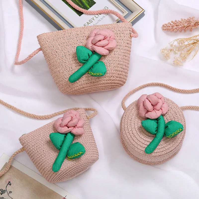 Flowers Straw Woven Cute Mini Seaside Crossbody Bags