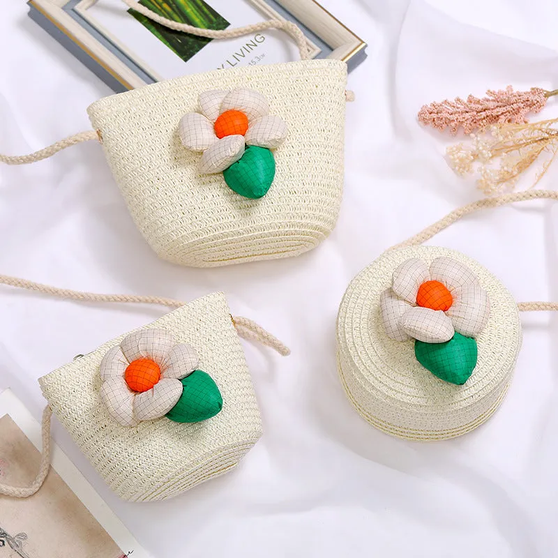 Flowers Straw Woven Cute Mini Seaside Crossbody Bags