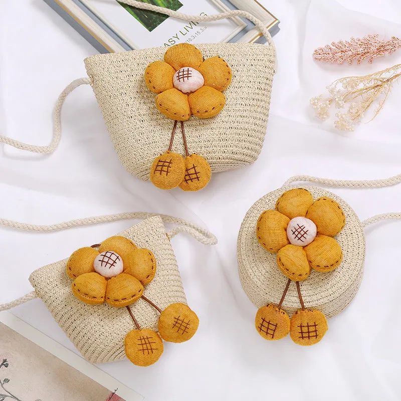 Flowers Straw Woven Cute Mini Seaside Crossbody Bags