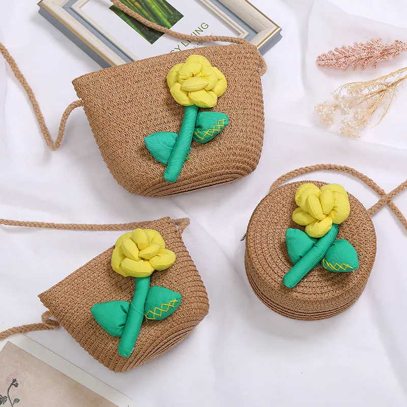 Flowers Straw Woven Cute Mini Seaside Crossbody Bags