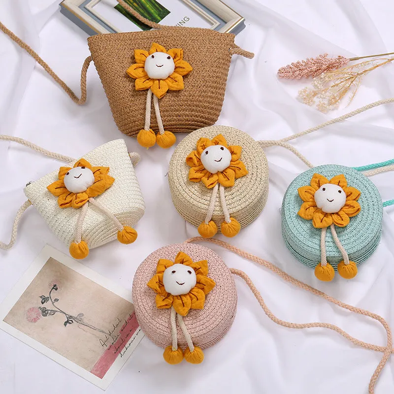 Flowers Straw Woven Cute Mini Seaside Crossbody Bags