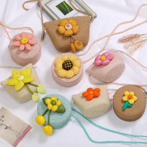 Flowers Straw Woven Cute Mini Seaside Crossbody Bags
