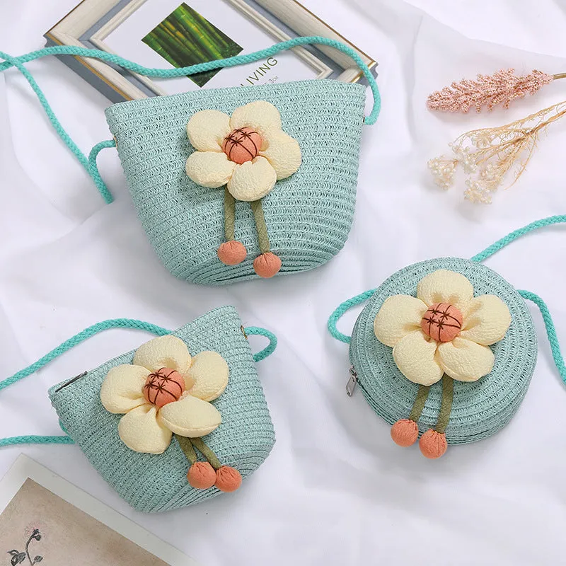 Flowers Straw Woven Cute Mini Seaside Crossbody Bags