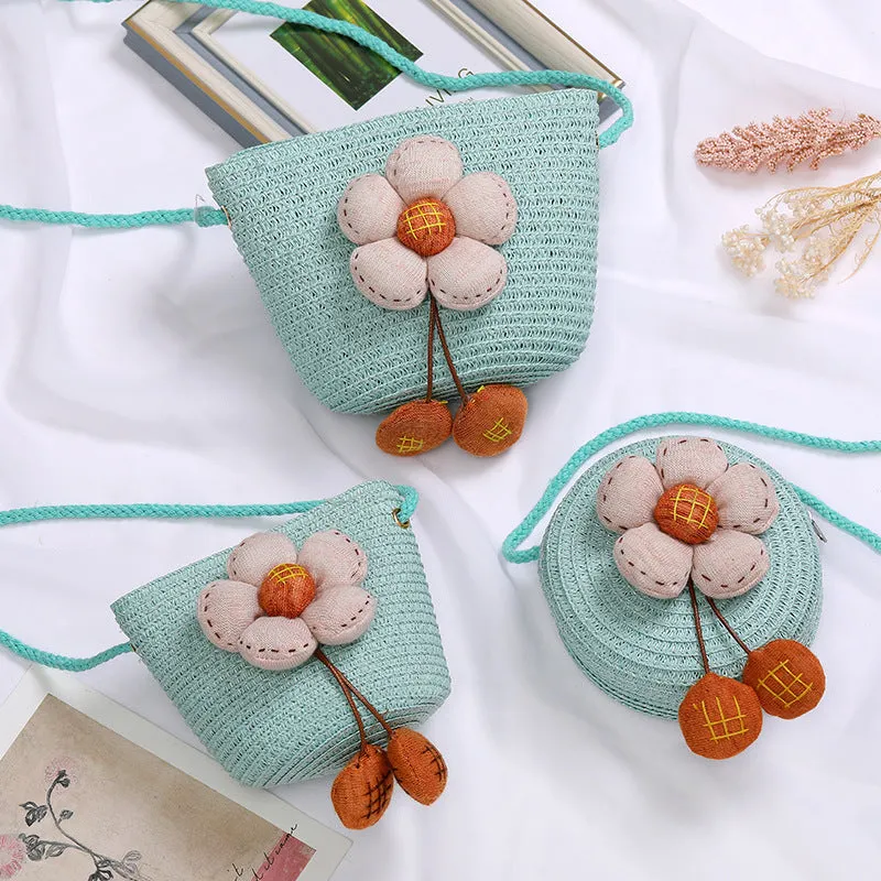 Flowers Straw Woven Cute Mini Seaside Crossbody Bags