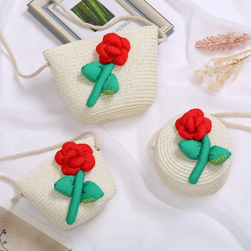 Flowers Straw Woven Cute Mini Seaside Crossbody Bags