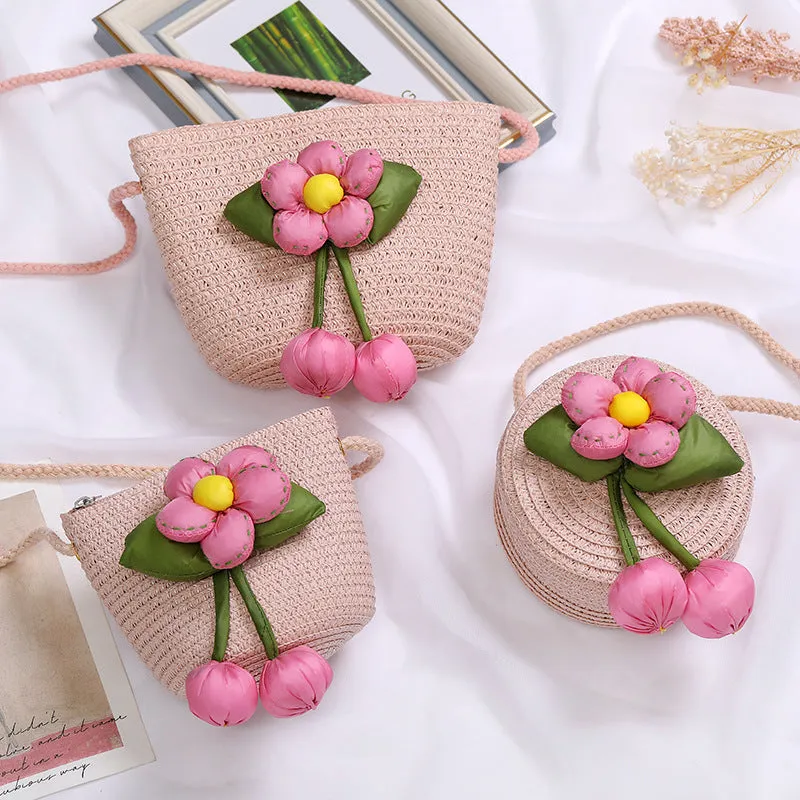 Flowers Straw Woven Cute Mini Seaside Crossbody Bags