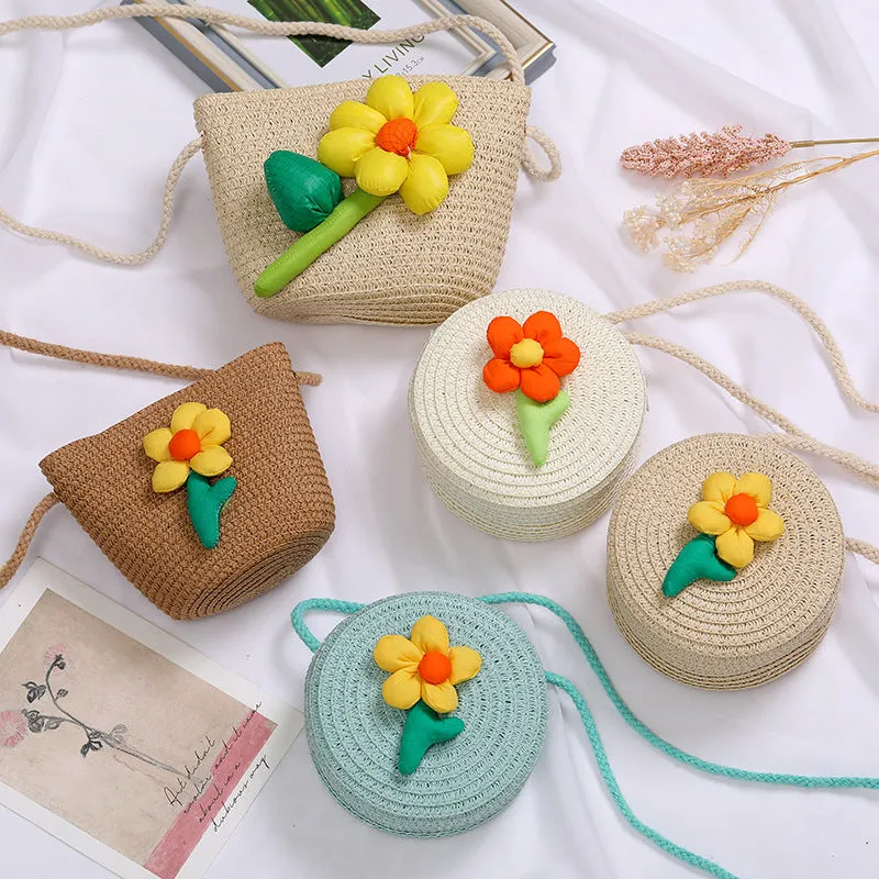 Flowers Straw Woven Cute Mini Seaside Crossbody Bags
