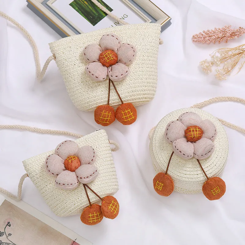 Flowers Straw Woven Cute Mini Seaside Crossbody Bags