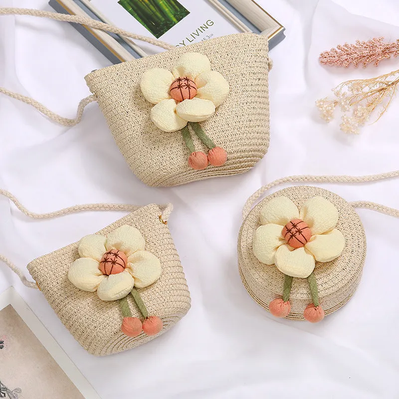 Flowers Straw Woven Cute Mini Seaside Crossbody Bags