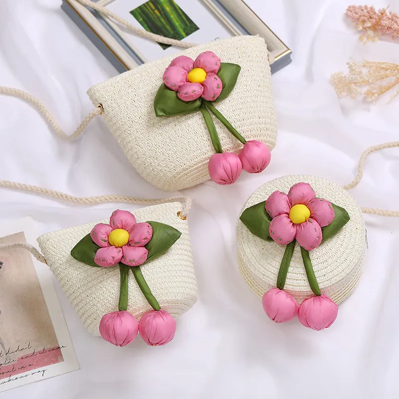 Flowers Straw Woven Cute Mini Seaside Crossbody Bags