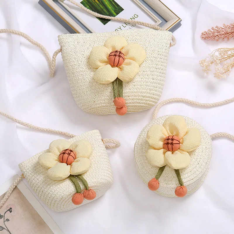 Flowers Straw Woven Cute Mini Seaside Crossbody Bags
