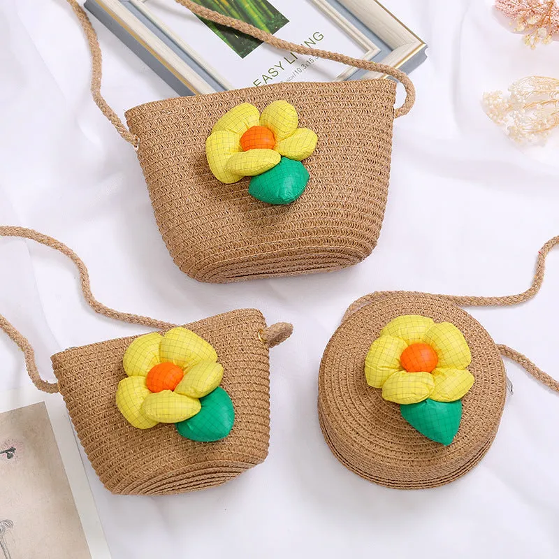 Flowers Straw Woven Cute Mini Seaside Crossbody Bags